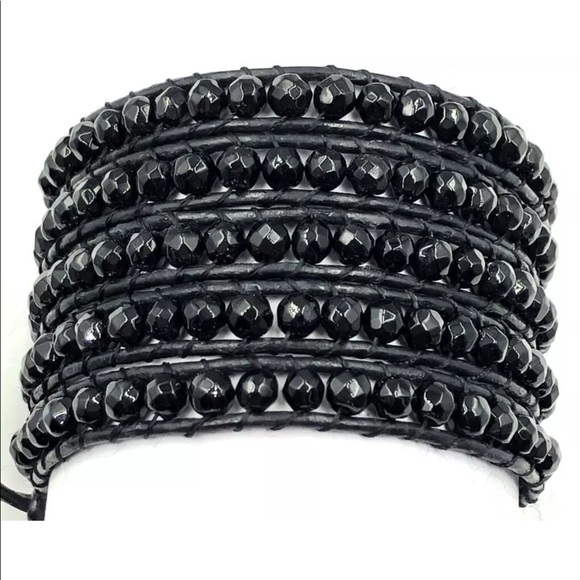 🍒NEW BLACK KELITCH ONYX WRAP LAYERED BRACELET BOHO - Picture 3 of 5